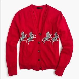 J Crew Red Zebra Merino Wool Cardigan